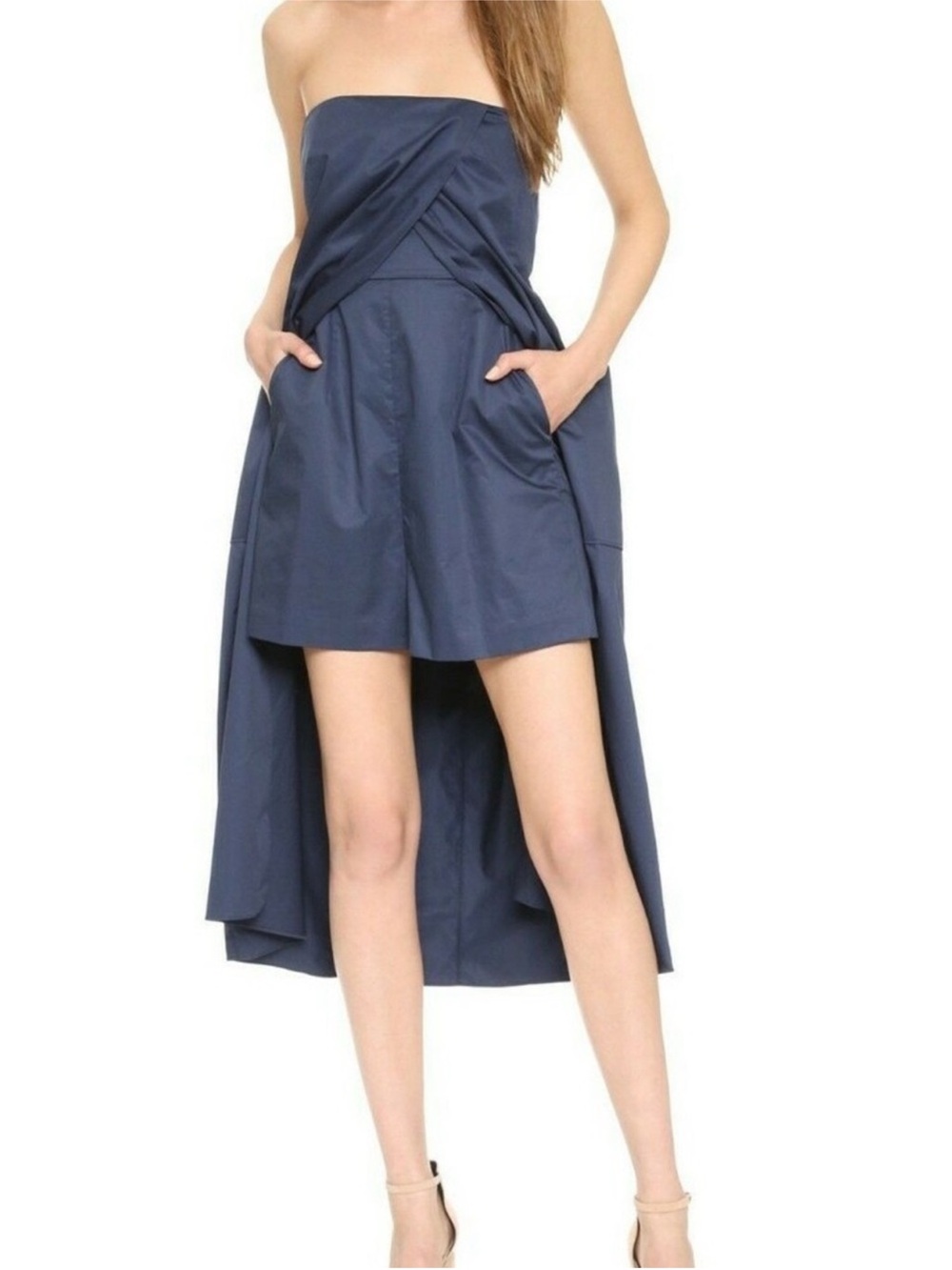 Tibi Navy Layered Strapless Poplin Cotton Romper - 6